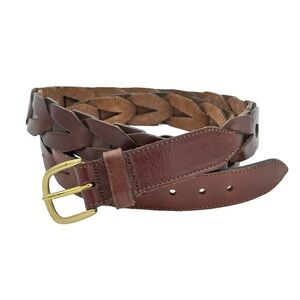 Brown Braided Woven Leather Belt With Brass Buckle Size Medium